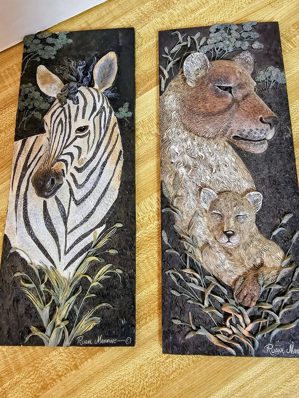 Vintage Ruane Manning 3D Resin Safari Wall Plaques Lioness Cub 10x4 *Bonus Zebra